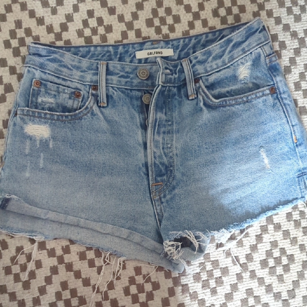 Girlfriend Collective Light Blue Distressed Jean Shorts